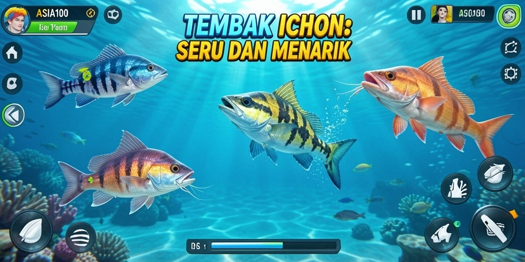 Screenshot permainan ASIA100 menampilkan aksi menembak ikan yang mendebarkan.