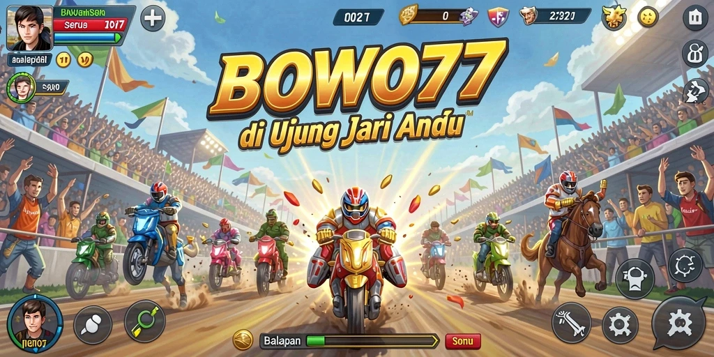 Screenshot utama BOWO77 menampilkan aksi balap yang mendebarkan.