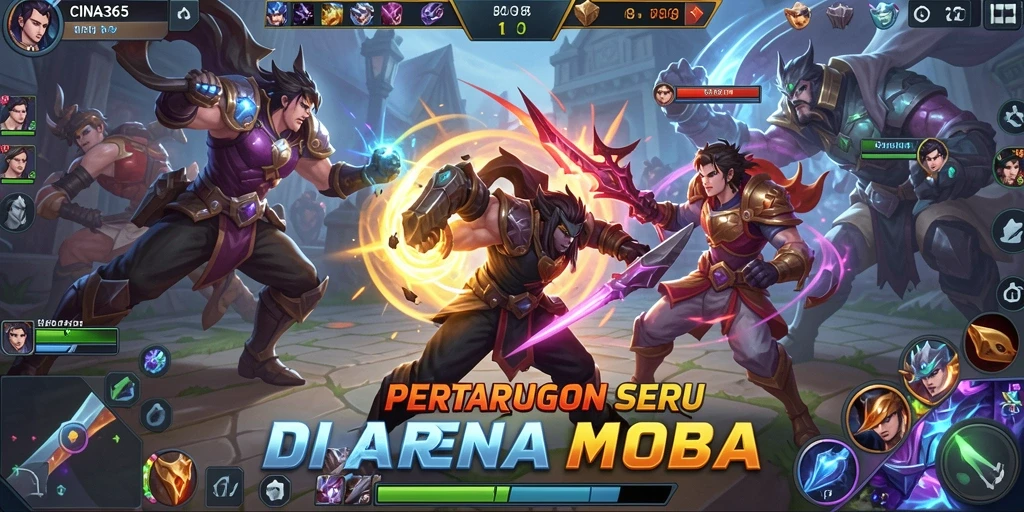 Tangkapan layar gameplay seru di arena MOBA.