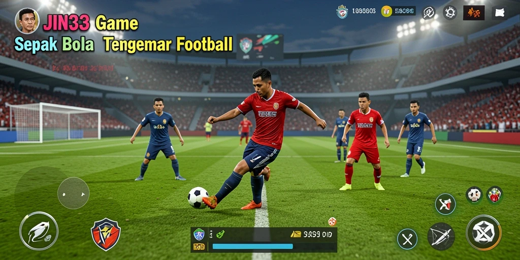 Tampilan gameplay seru dalam JIN33 dengan aksi sepak bola nyata.