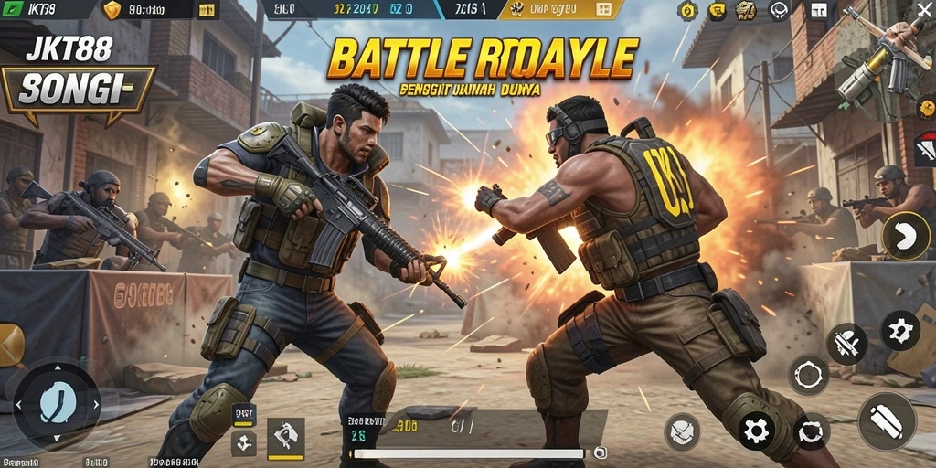 Tangkapan layar JKT88 dengan momen pertarungan seru di arena Battle Royale.