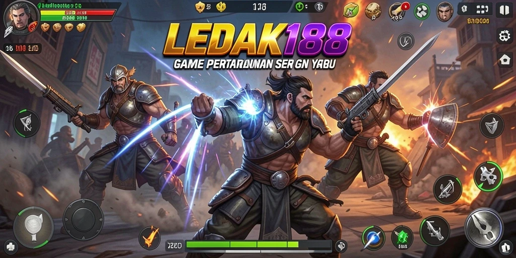 Tampilan gameplay LEDAK188 dengan aksi pertarungan yang intens.