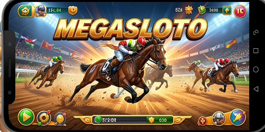 Tangkapan layar dari gameplay balapan yang mendebarkan di MEGASLOTO.