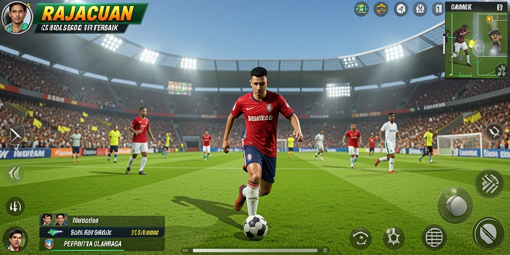Gameplay RAJACUAN yang mendebarkan dengan aksi sepak bola yang intens.