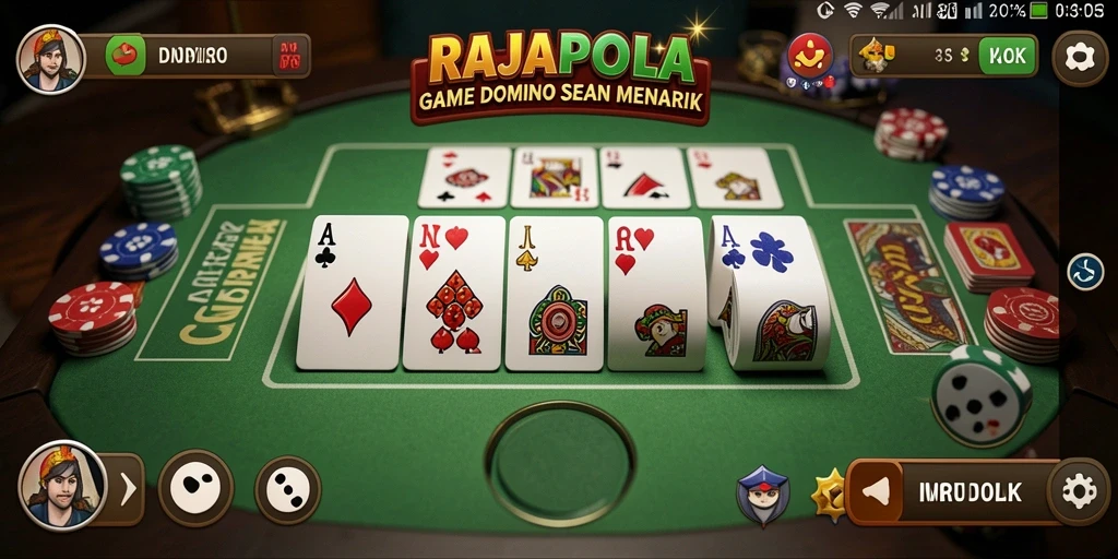 Screenshot dari permainan RAJAPOLA yang menampilkan aksi seru bermain Domino.